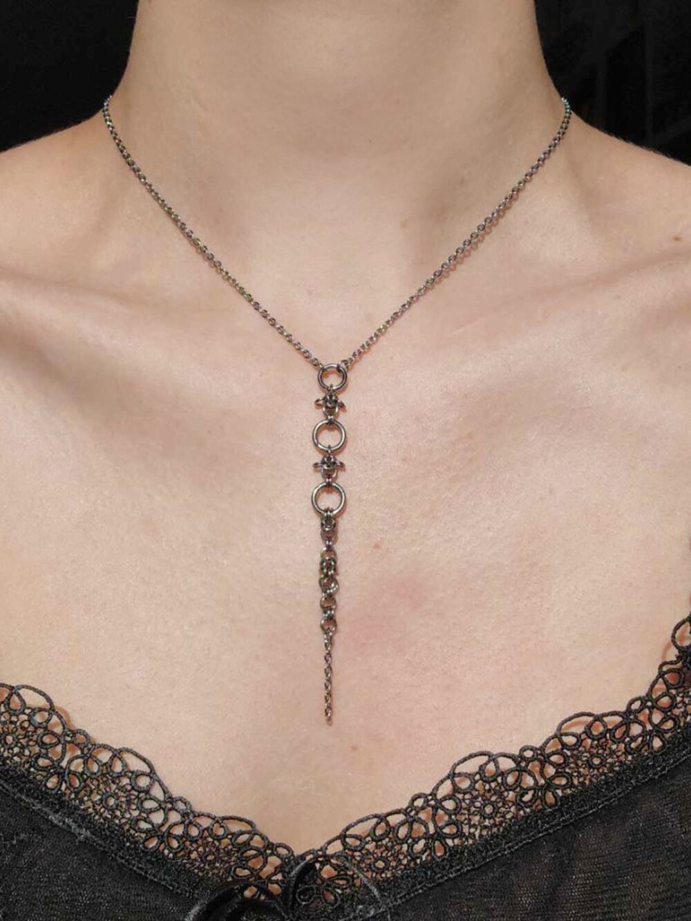 Vintage silver dagger rosary necklace